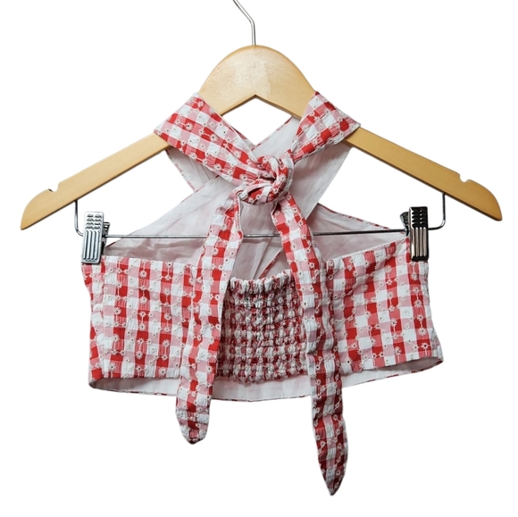 Bardot Red Gingham Printed Cross Strap Halter Top Sz 4 XS Womens - Picture 4 of 8